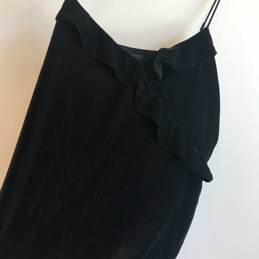 J.CREW Black Velvet Going Out Ruffle Cross Spaghetti Strap Blouse - Picture 3 of 6